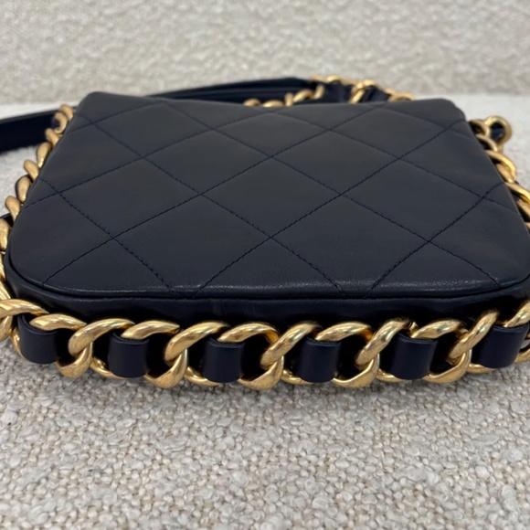 Authentic Pre-owned Chanel flap matelassé-quilting chain-strap shoulder bag navy - Picture 5 of 10